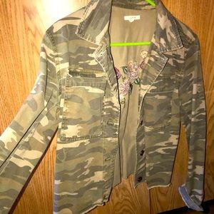 Maurice’s camo denim jacket with floral embroidery